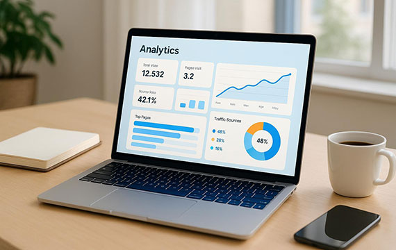 Laptop showing a website analytics dashboard